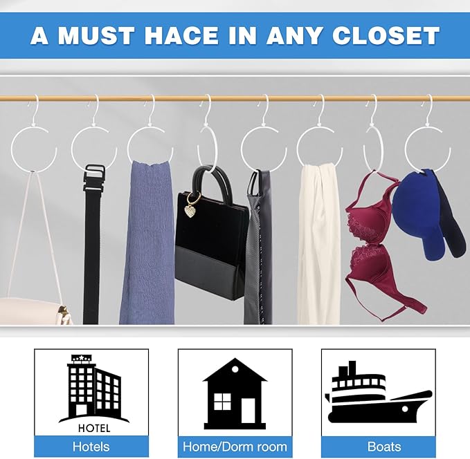 Yaocom 4 Pack Belt Hangers for Closet Rotatable Belt Ring Hook Tie Rack Holders Closet Hanger Organizer for Ties Scarves Baseball Cap Wardrobe Accessory Storage(White)