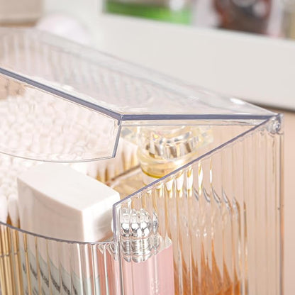 Tbestmax Qtip Holder Dispenser 2-Section Clear Bathroom Organizer 2 Grids Cotton Swab/Pad/Ball Holder Container Cosmetics Storage for Vanity