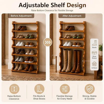 Vertical Narrow Shoe Rack, 7 Tier Shoe Storage Rack for Entryway, Free Standing Multi Layer Wooden Shoe Rack for Corridors, Bedrooms Living Room Corner And Small Spaces (7 Tier/W-50cm)