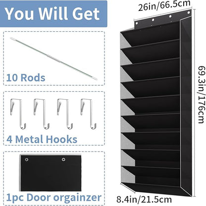 TAHAVICE 10-Tier Large Size Over The Door Shoe Organizer, Holds 30 Pairs Hanging Shoe Rack with Deep Pockets for Closet, Space-Saving Storage for Sneakers, Boots (Black)