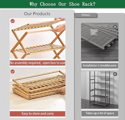 5 Tier Bamboo Shoe Rack,Portable Folding Shoe Storage Rack,Without Installation Small Shoe Rack Perfect for Corridors, Bedrooms and Small Spaces (5 Tier)