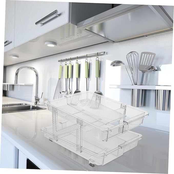 STOBAZA Rolling Soda Can Organizer Double-layer Telescopic Beverage Storage Rack for Fridge Easy Access Can Dispenser Versatile Drink Holder for Home and Office Design