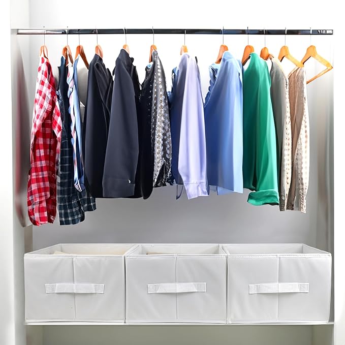 Fordonral Extra Large Clothes Closet Organizer 6 Compartments for Jean Sweater Sheets to Shirt - Divided Clothing Storage Boxes for Closet, Wordrobe, Bedroom, Shelf (4pc White)