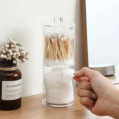 10oz Clear Plastic Cotton Round Holder Organizer - Shatterproof Vertical Cotton Pad Dispenser Canister with Lid for Bathroom Vanity Storage, Apothecary Jar for Face Cleaning Pads & Skincare