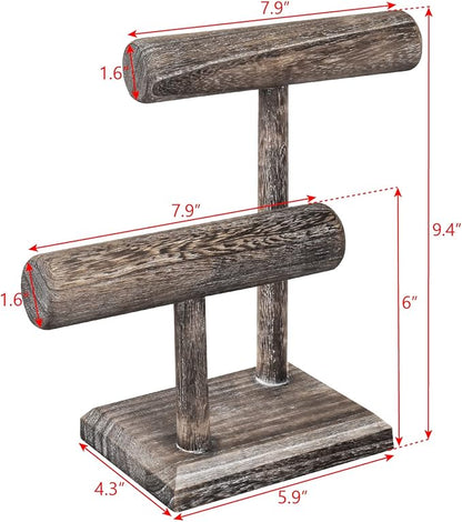 MOOCA 2 Pcs 2- Tier Space Saving Wooden Bracelet Holder Stand, Bracelet Display Stand For Selling, Watch Display, Free assembly, Coffee Color