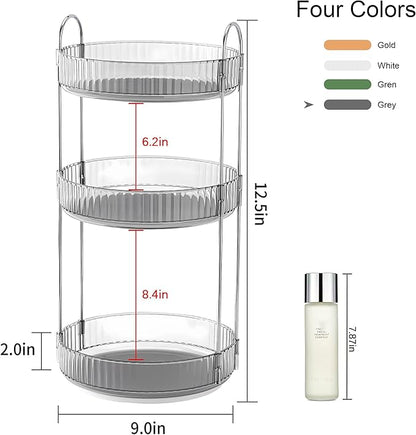 YCIA&DONE 360 Rotating Makeup Organizer and Storage for Vanity Countertop 3 Tiers, High Capacity Cosmetic Skincare Perfume Organizers for Dresser Bathroom Lazy Susan (Smoky Gray)