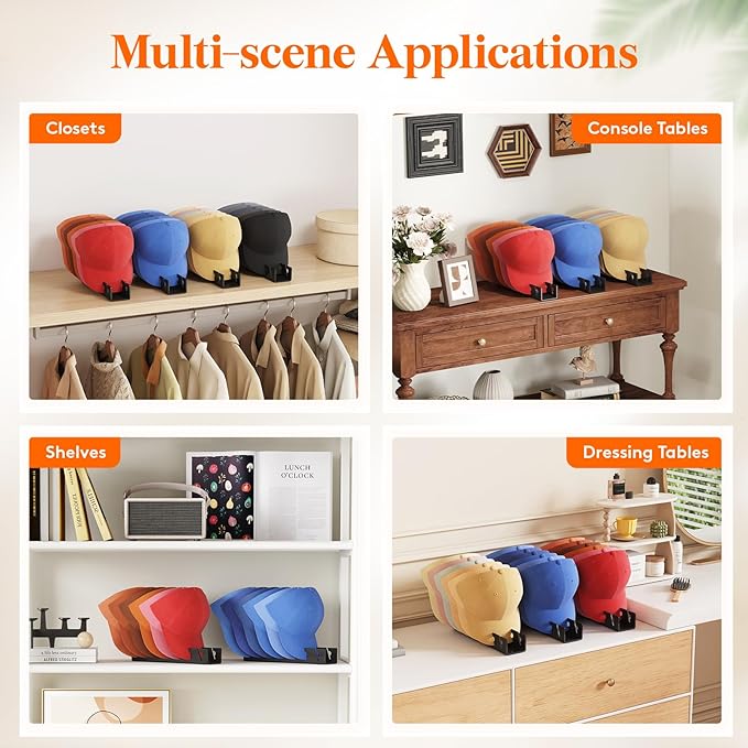 Lifewit 3 Pack Hat Organizer for Baseball Caps, Hat Storage Rack for 21 Ball Caps, Hat Stand Shelf for Trucker Hat and Golf Cap in Closet, Bedroom, Dresser, Black