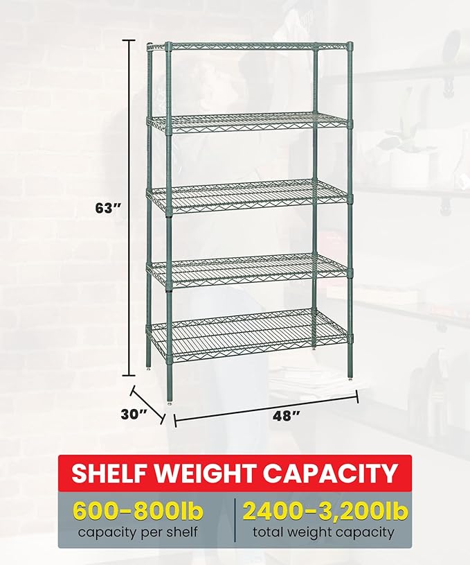 Quantum Storage Systems WR63-3048P-5 Starter Kit Wire Shelves Green Epoxy 5 Shelves 63" H x 48" W x 30" D
