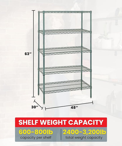 Quantum Storage Systems WR63-3048P-5 Starter Kit Wire Shelves Green Epoxy 5 Shelves 63" H x 48" W x 30" D