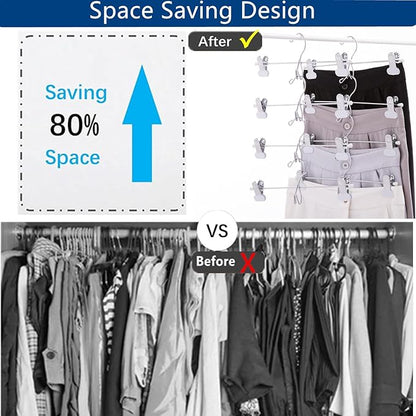 13 Inch White Heavy Duty Add-on Stackable Metal Hanger for Trousers Pants Skirt with Extra Strong Clips Pack of 10