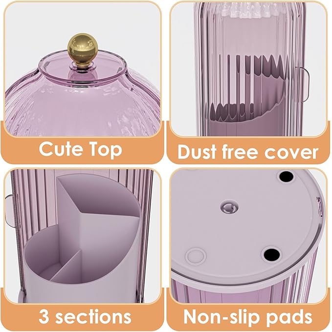 YOOLENS Makeup Brush Holder with Lid 360 Rotating Clear Dustproof Make Up Organizers for Vanity Bathroom Countertop, Pink