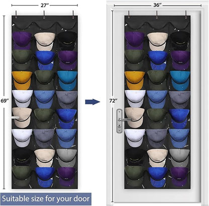 Dofilachy Hat Rack - Hat Organizer - Hat Racks for Baseball Caps, Visible Hat Holder - Baseball Rack for Wall Door with 3 Hooks, 27 Deep Pockets