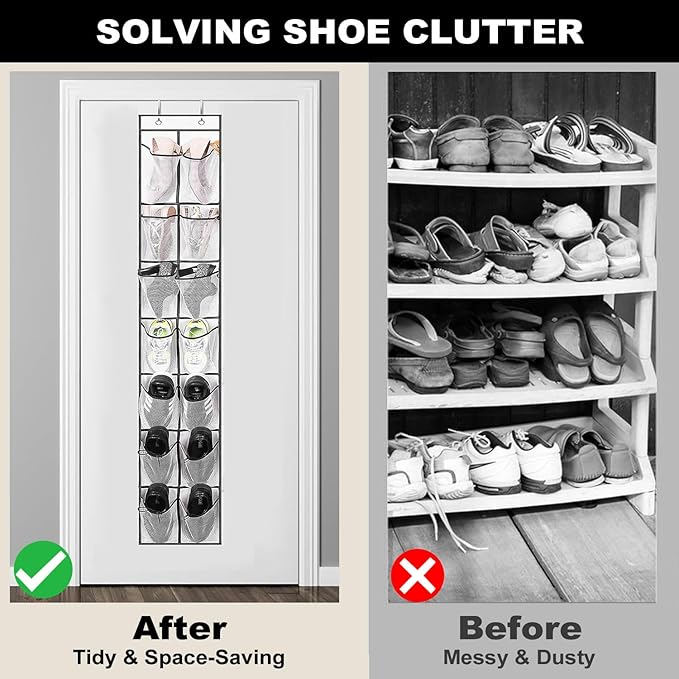 GOMAJI 12 Large Pockets Over Door Hanging Shoe Organizer, White