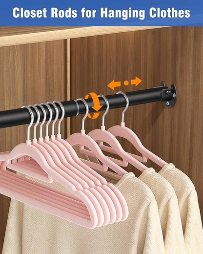 Closet Rods for Hanging Clothes - Heavy Duty, Length Adjustable (Black, 42.5" - 52")