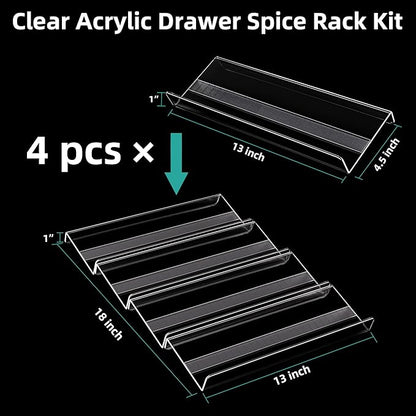 MIUKAA Acrylic Spice Drawer Organizer, 2 Tier - 4 Pack Seasoning Organizer for Drawer, Expandable From 13" to 26" Kitchen Drawer Spice Rack with Slip-Proof Mat (Jars not Included)