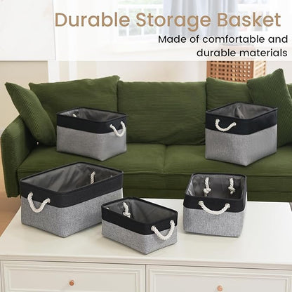 Storage Baskets for Shelves 11.8x7.9x5.2 Inch, Foldable Fabric Storage Bins with Handles, Small Storage Baskets for Organizing Closet, Office, Home Organization (3-Pack, Black&Gray)