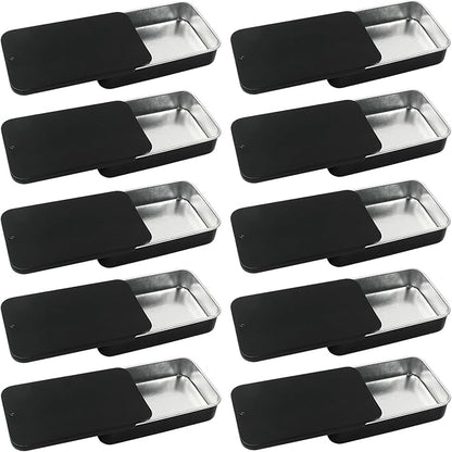 10 Pcs Black Metal Tin Container Slide Lid, 3.14" x 1.97" x 0.63" Metal Tin Container Slide Top for DIY Pills, Solid Perfumes, Lip Balms, Cards and Herbs