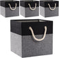 PRANDOM Large Foldable Cube Storage Bins 11x11 inch [4-Pack] Fabric Linen Storage Baskets Cubes Drawer with Cotton Handles Organizer for Shelves Nursery Closet Bedroom Black