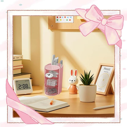 Hair Accessories Organizer,Rotating 3-Tier Pink Storage Tower,Multifunctional Rotatable Holder for Hair Accessories,Hair Clips,Bows,Scrunchies,Makeup Brush Holder,Pink Vanity Accessories