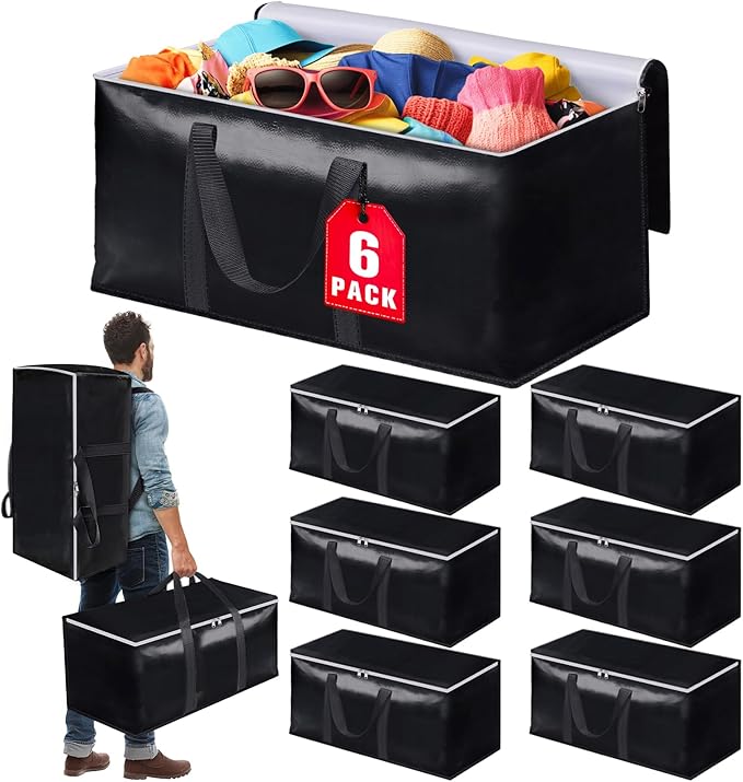 StoreHappily Heavy-Duty & Extra Capacity Moving Bags with Backpack Straps, Storage Totes with Double Zipper & Strong Handles, Packing Bags Alternative to Moving Boxes, Moving Supplies (6 Pack, Black)