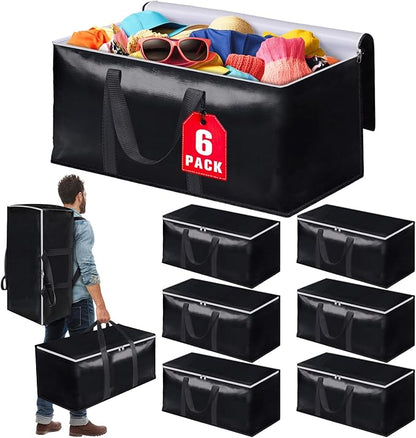 StoreHappily Heavy-Duty & Extra Capacity Moving Bags with Backpack Straps, Storage Totes with Double Zipper & Strong Handles, Packing Bags Alternative to Moving Boxes, Moving Supplies (6 Pack, Black)