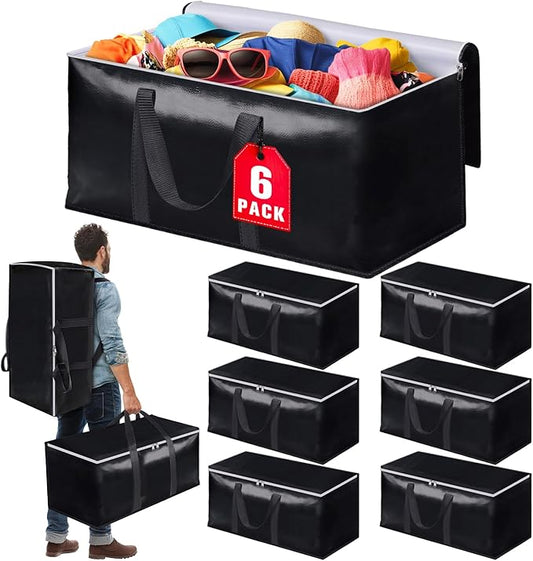 StoreHappily Heavy-Duty & Extra Capacity Moving Bags with Backpack Straps, Storage Totes with Double Zipper & Strong Handles, Packing Bags Alternative to Moving Boxes, Moving Supplies (6 Pack, Black)