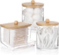 Tbestmax Qtips Dispenser Bathroom Container, 10/12 oz Cotton Ball Holder, Apothecary Jar Organizer for Storage Cotton Swab, Floss Picks (Bamboo Lids)