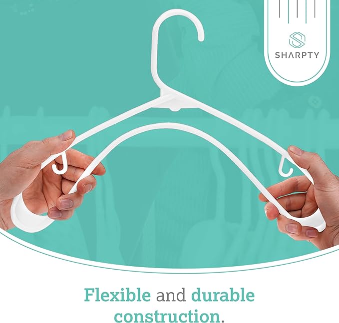 Sharpty Plastic Clothes Hangers - Adult Plastic Hanger - Clothing Hangers - Standard Hangers for Clothes - Space Saving Hangers - Ideal for Shirt, Dresses, Coat Hangers (60-Pack, White)