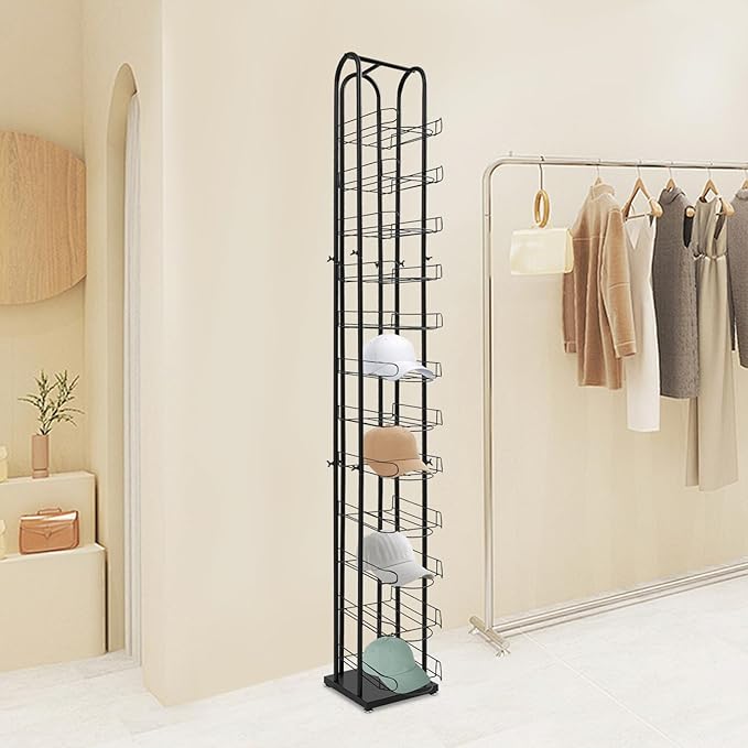 Hat Display Rack,12 Tier Metal Hat Rack Tower with 4 Adjustable Feet, Retail Hat Rack,Display Storage Vertically,Freestanding Hat Display Stand for Homes, Stores, Gift Storesto Place Various Of Hats
