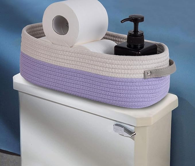 Cotton Rope Woven Basket Toilet Paper Baskets for Organizing Decorative Basket for Boho Decor Small Storage Basket Gift Baskets 13"x5.9"x4" Purple