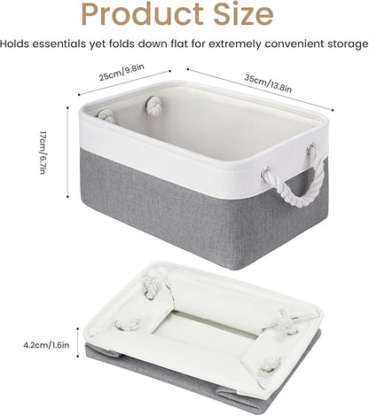 Storage Baskets for Shelves 13.8x9.8x6.7 Inch, Foldable Fabric Storage Bins with Handles, Small Storage Baskets for Organizing Closet, Office, Home Organization (3-Pack, White&Gray)