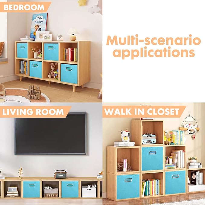 ShellKingdom Storage Bins, Foldable Fabric Storage Cubes And Cloth Storage Organizer Drawer with Metal Handle For Closet And Toys Storage, 11 X 10.5 X 10.5 INCH, 2 Pack (Light Blue)
