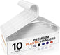 HOUSE DAY White Plastic Hangers 10 Pack, Plastic Clothes Hangers with Built-in Hooks, Durable and Strong Coat Hanger for Closet, Space Saving Clothing Hanger for Shirts, Coats, Skirt, Dress