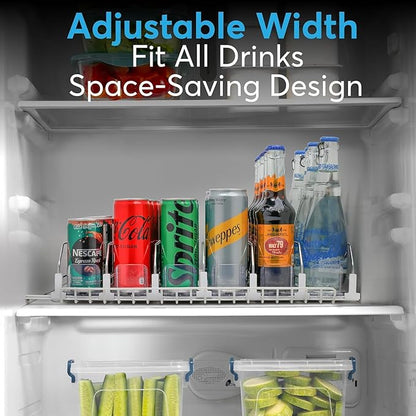 Dwella Drink Organizer for Fridge with Pusher Glide, 5 Rows Spring Loaded Fridge Drink Dispenser, Self Pushing Soda Can Organizer for Refrigerator, Bottle Beverage Organizer for Fridge Drink Holder