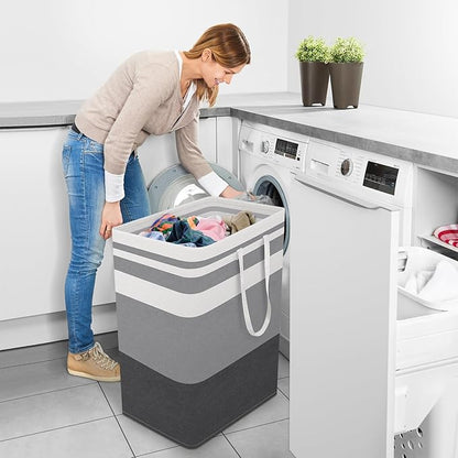 StorageRight Laundry Basket Hamper Large Collapsible Laundry Hamper with Easy Carry Handles，Freestanding Clothes Hampers for Laundry, Bedroom, Dorm, Clothes, Towels, 125L, Gradient Grey