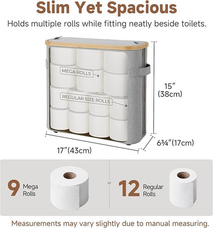 StorageWorks Toilet Paper Storage Baskets with Dual Flip Lids, Toilet Paper Organizer for Bathroom, Toilet Paper Container with Side Pocket, Holds 9 Mega or 12 Regular Rolls, Medium, Grey