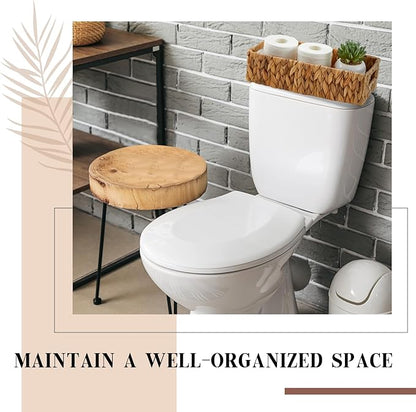 2 Pcs Toilet Paper Basket for Back of Toilet Wicker Water Hyacinth Basket Topper and Vanity Tray Set with Built-in Handles for Paper Hand Towel, Bathroom, Home, Spa(Light Brown)