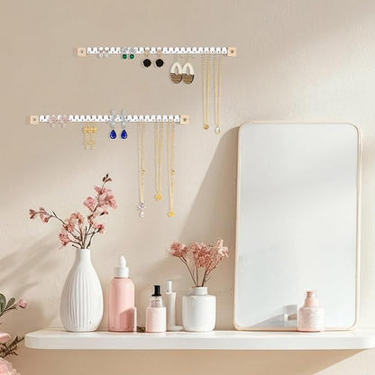 Earring Organizer Wall Mounted 4 Pack Earring Holder Hanging Jewelry Organizer Display for Stud/Hoop/Dangle Earring Necklace Bracelet Ring,White