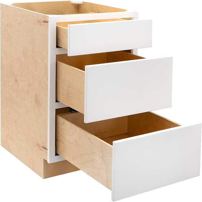 Quicklock RTA (Ready-to-Assemble) | Base Kitchen Cabinets - Shaker Style | Made in America (Pure White, 18" W x 34.5" H x 24" D 3 Drawer Pots and Pans)