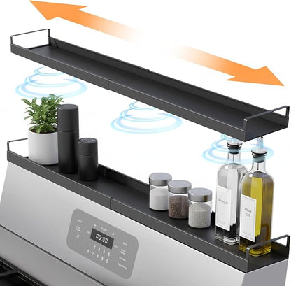 Extendable Steel Over the Stove Shelf for Back of Stove (16 to 30 Inches) Magnetic Stove Top Shelf for Kitchen Stove, Over Stove Shelf for Back of Stove - Over the Stove Spice Rack Shelf