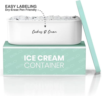BALCI - Ice Cream Container - 2 Quart - Perfect Reusable Freezer Storage for Homemade Ice Cream Tubs for Sorbet, Frozen Yogurt and Gelato! - Flexible Silicone Lids, Long Scoop, Stackable - Mint