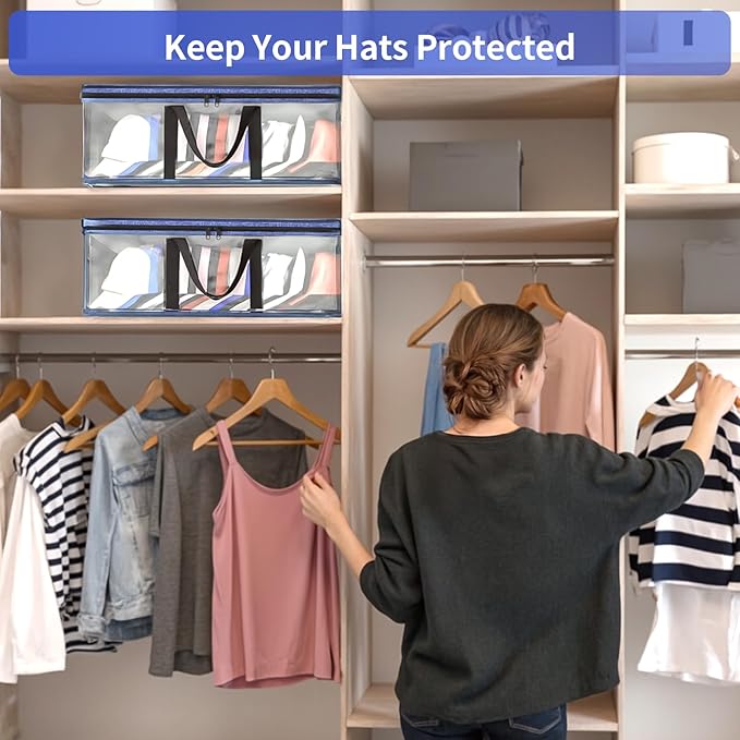 Hat Storage for Baseball Caps, Non-woven Wide Hat Organizer, Large Sports Hat Storage Bag, Hat Racks Holder for Closet with Handles, Hat Organizer Case for Home (Grey, 4Pack)
