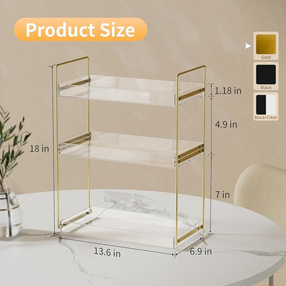 Bathroom Countertop Organizer, 3 Tier Acrylic Tray Vanity Counter Skincare Organizer Shelf, Kitchen Under Sink Standing Rack, Home Storage Holder for Lotion Makeup Cosmetics Perfume Spice, Gold | Vanity Counter, Kitchen Under Sink, Home Storage Holder,...