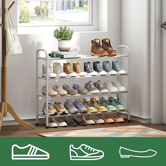 kiplant Expandable Shoe Rack, 4-Tier Expandable Metal Shoe Rack,Shoe Shelf for Closet, Entryway & Hallway