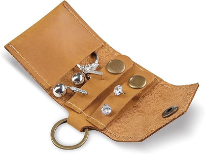 Leather Keychain Ring Holder, Wedding Ring Travel Case, Engagement Ring Holder, Ring Pouch Bag, Workout and Gym Ring Holder (Vintage Brown)