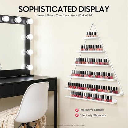 Metal Wall-Mounted Nail Polish Organizer Display Rack Cosmetic Display Case for Small Space, Vanity Bathroom (White)
