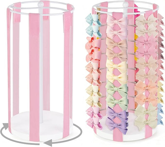 Dahey Bow Holder for Girls Hair Bows, Modern Hair Bow Organizer 360° Rotation Hair Accessories Organizer Storage Stand Display for Girls, Pink