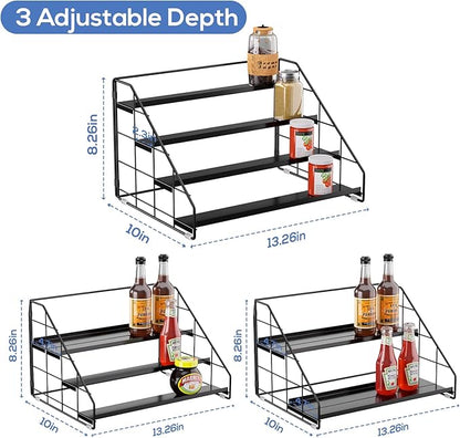 Spice Rack Organizer for Cabinet, 4 Tiered Spice Rack Organizer, Tiered Adjustable Spice Shelf for Kitchen Countertop Organization, Bright Black