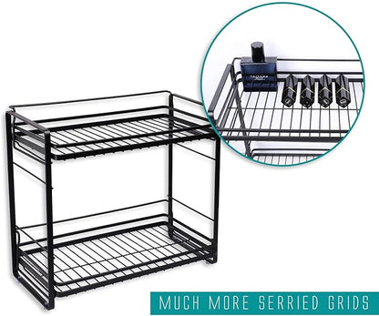 zccz 2-Tier Bathroom Organizer, Ideal as a Kitchen or Bathroom Countertop Organizer - Black Finish Makeup Organizer for Vanity - Black Finish Kitchen and Bathroom Storage Organizer
