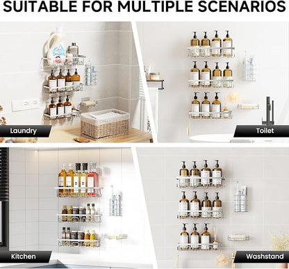 Shower Caddy, 5 Pack Shower Shelves for Inside Bathroom, Rustproof Adhesive Bathroom Organizer with Soap Holder, No Drilling Washroom Organizers and Storage for Bathtub Room/Kitchen, Silver
